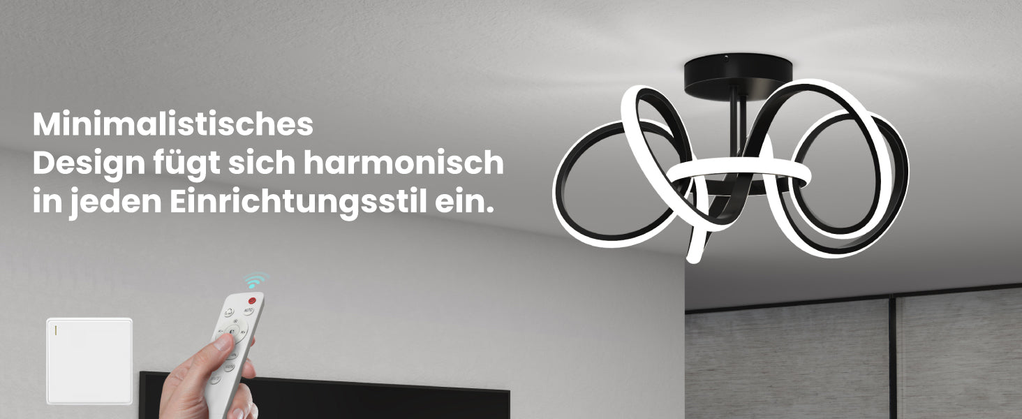 glasvilla Plafonnier LED avec Télécommande Intensité Lumineuse Réglable en Continu 3000 à 6400K Sans Scintillement 65W Noir Idéal pour Chambre Salon Bureau ou Couloir