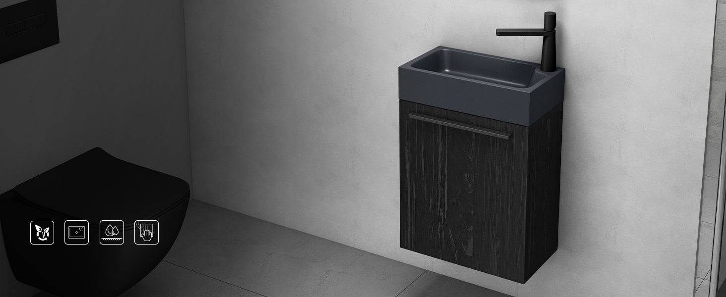conjunto de muebles de baño glasvilla mueble bajo lavabo incluido lavabo antracita mate y espejo de baño LED BxTxH 46x26x63 cm Pisa