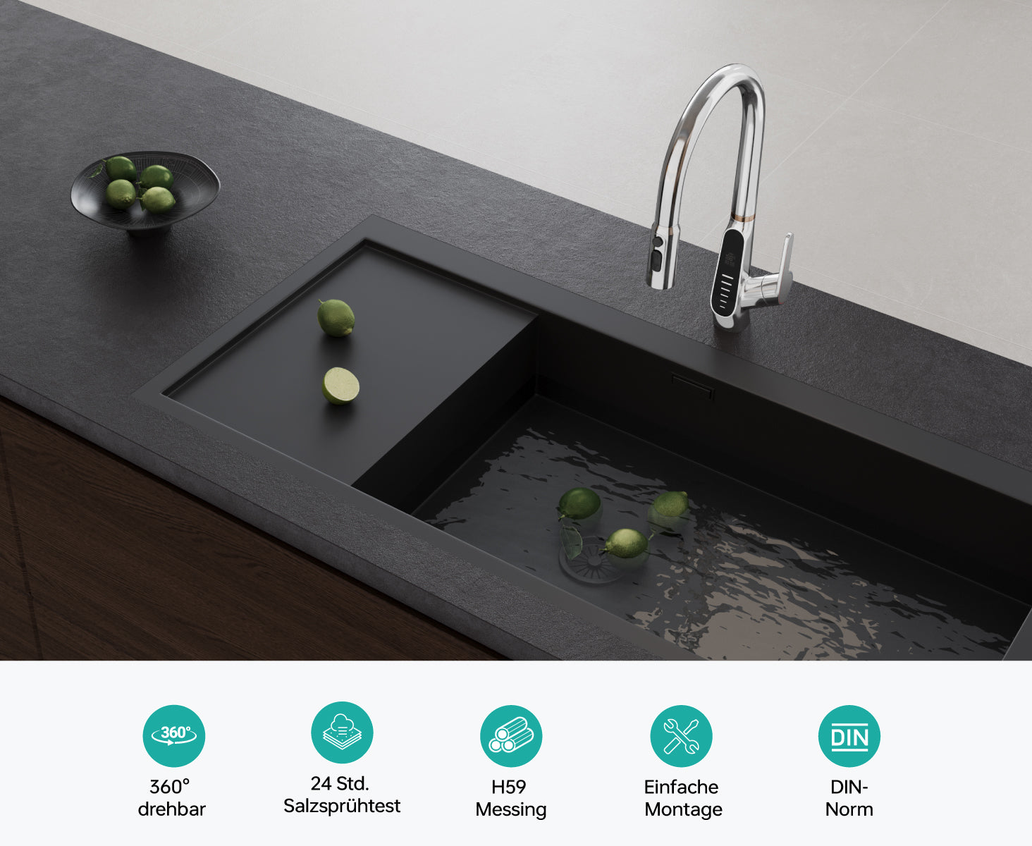 Grifo de Cocina Glasvilla MS-8095  Latón Premium con Ducha Extraíble 360°
