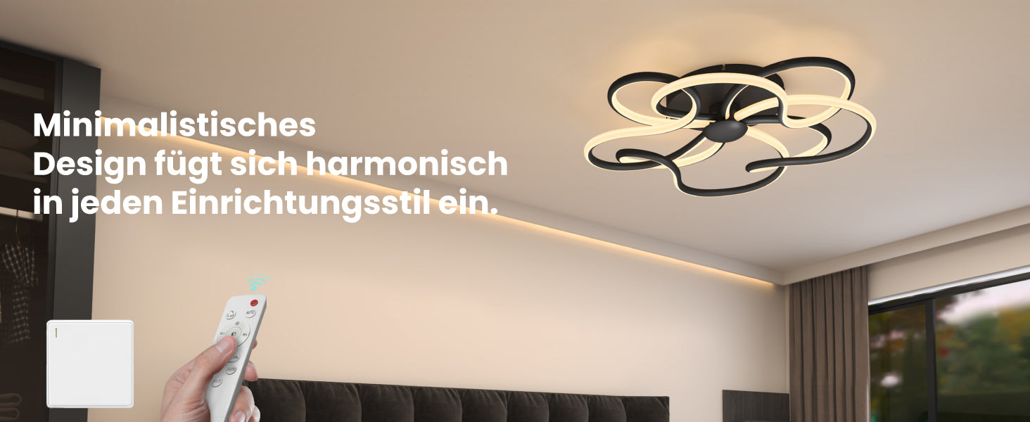 glasvilla Plafoniera LED Soffitto 112W 4960LM, Lampadario LED Soffitto 3000K - 6400K Illuminazione a Soffitto Moderna per Camera da Letto Sala Cucina Bagno Corridoio, Nero, Alivetta25036