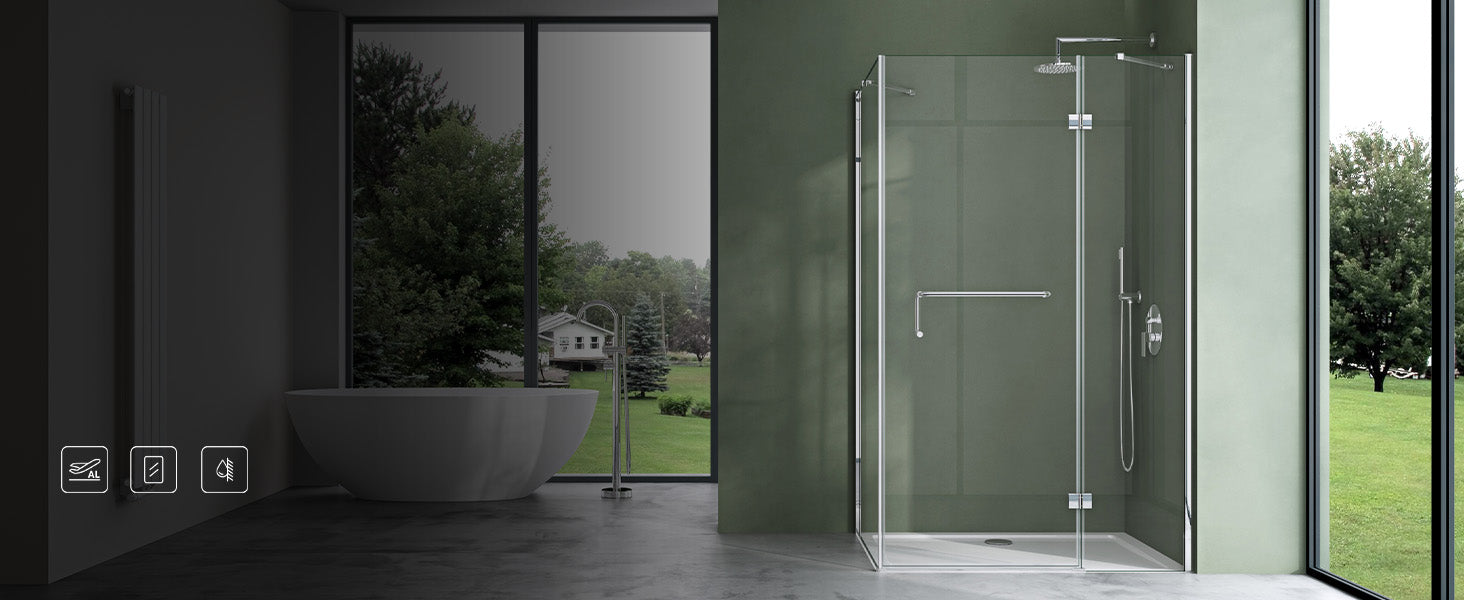 Cabine de douche Glasvilla, paroi de douche, verre trempé de sécurité 6 mm avec effet lotus et nano-revêtement anti-salissures, véritable paroi de douche en verre R04k