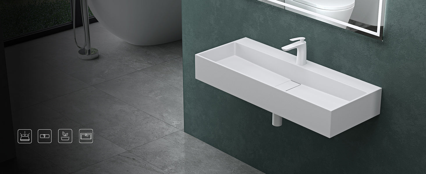 Lavabo à poser Glasvilla, lavabo suspendu en matériau minéral moulé avec trou de robinetterie Col6028