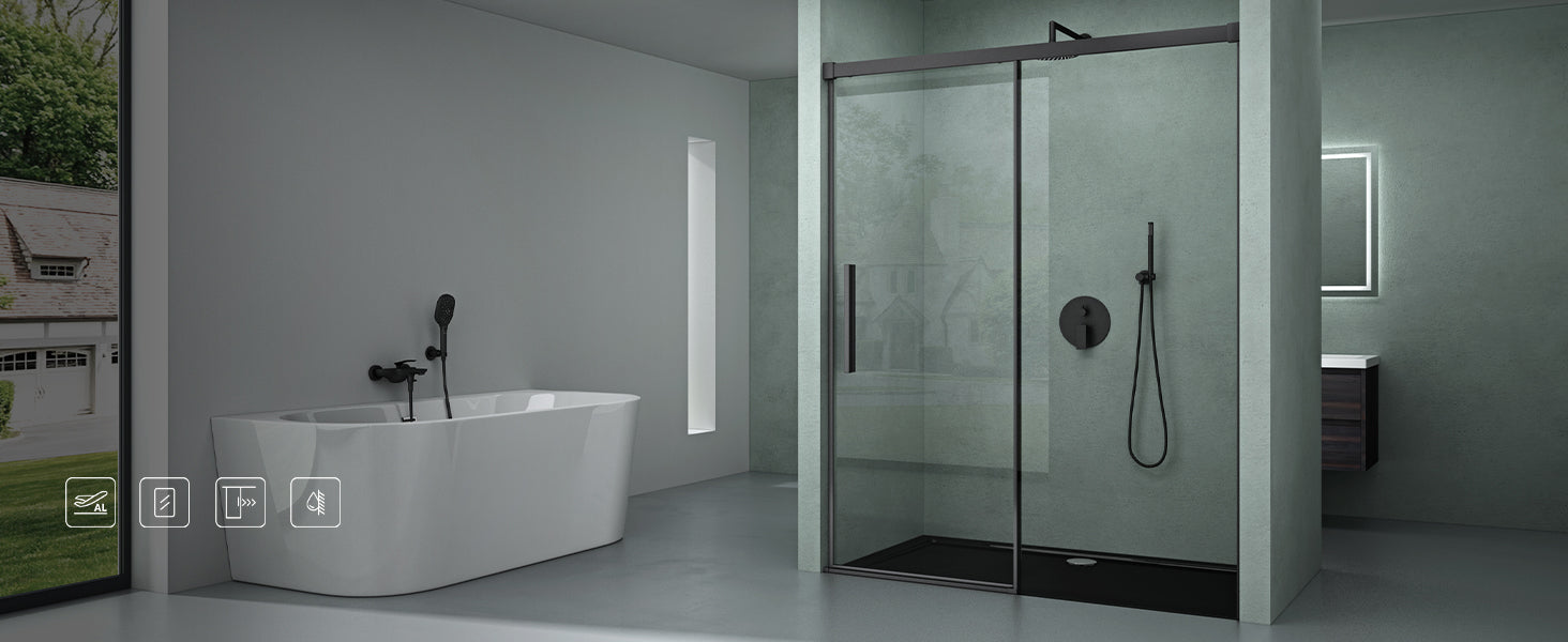 glasvilla Duschtür Nischentür dusche Duschabtrennung Chrom und Schwarz Duschkabine Nischenschiebetür 6mm ESG-Sicherheitsglas inkl. Soft-Close Teramo12K