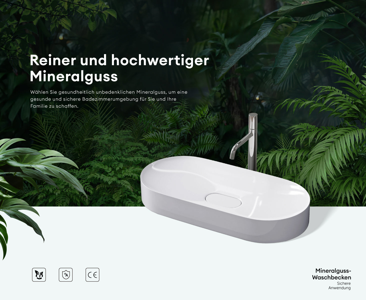Lavabo Glasvilla, vasque à poser, en matériau minéral moulé avec nano-étanchéité Col826