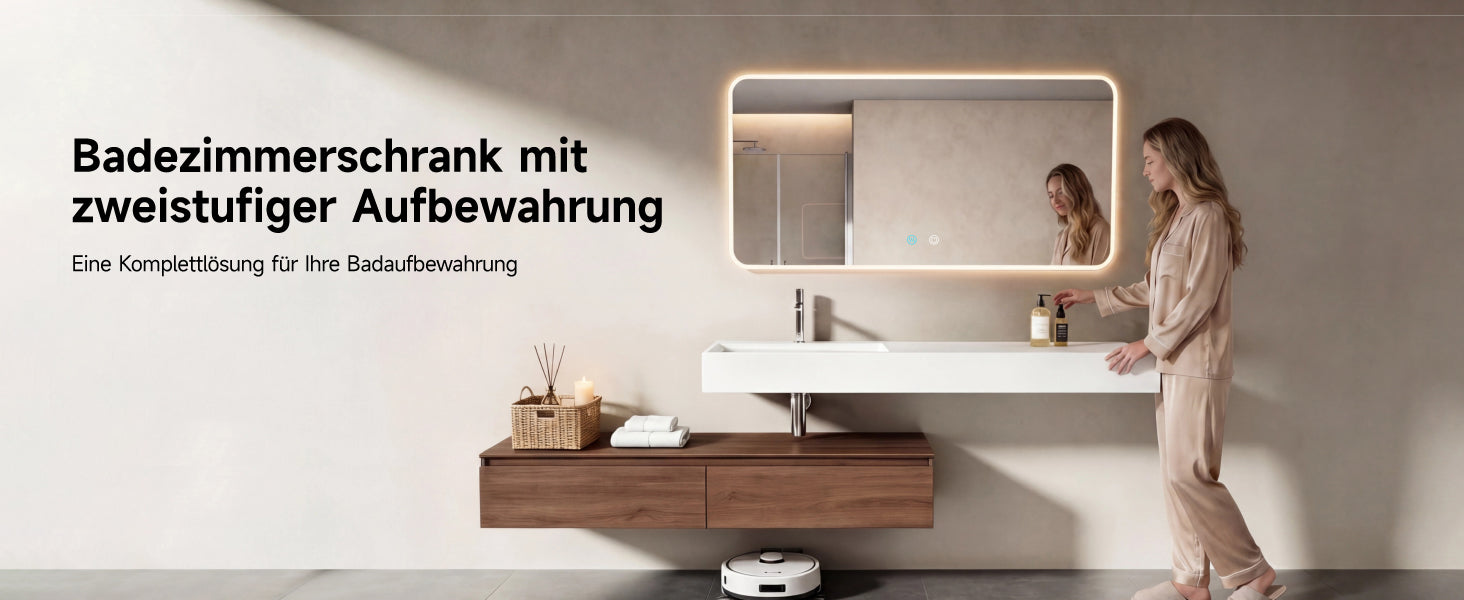 glasvilla Ensemble de Meubles de Salle de Bain | Meuble Sous-Vasque avec Meuble Bas 150x48x25 cm | Tiroirs à Fermeture Amortie et Vasque en Solid Surface UP