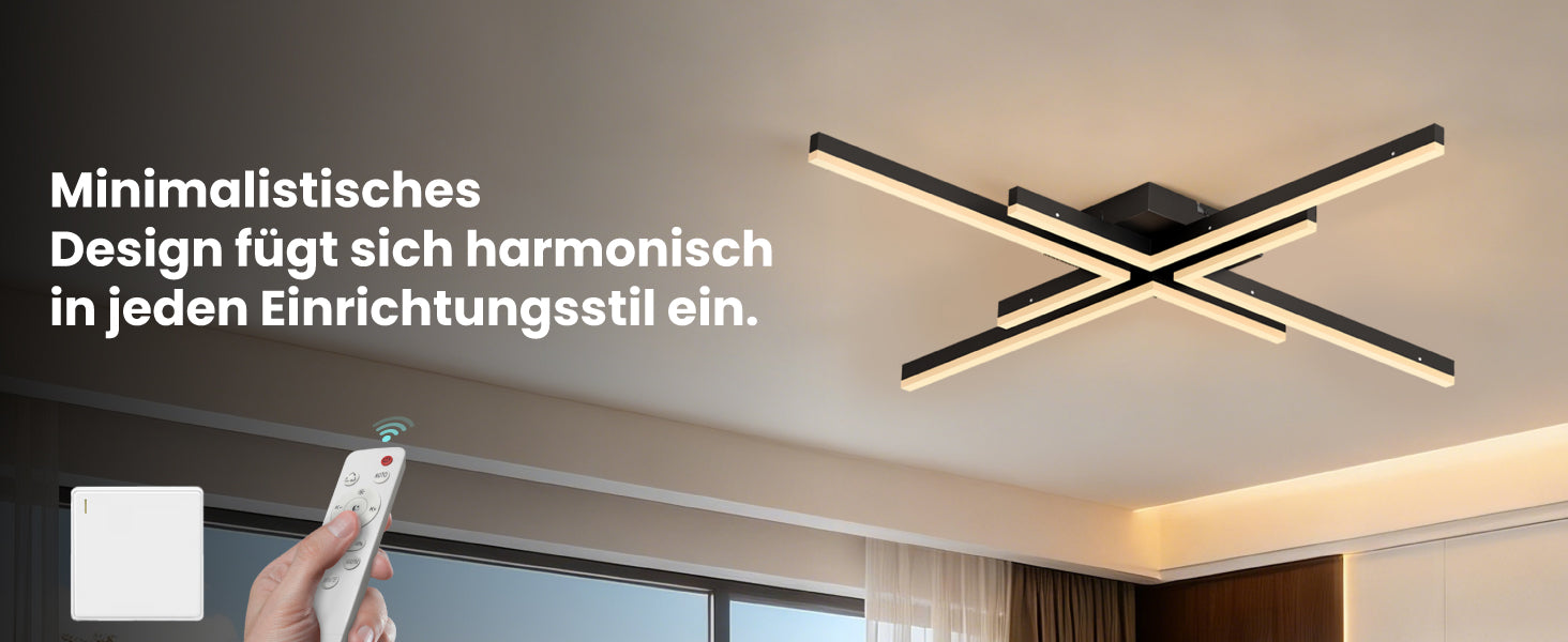 glasvilla Plafonnier LED avec télécommande 795mm, Intensité variable en continu 3000-6400K, Plafonnier 48W Noir pour Chambre, Salon, Bureau, Couloir Alivetta25039