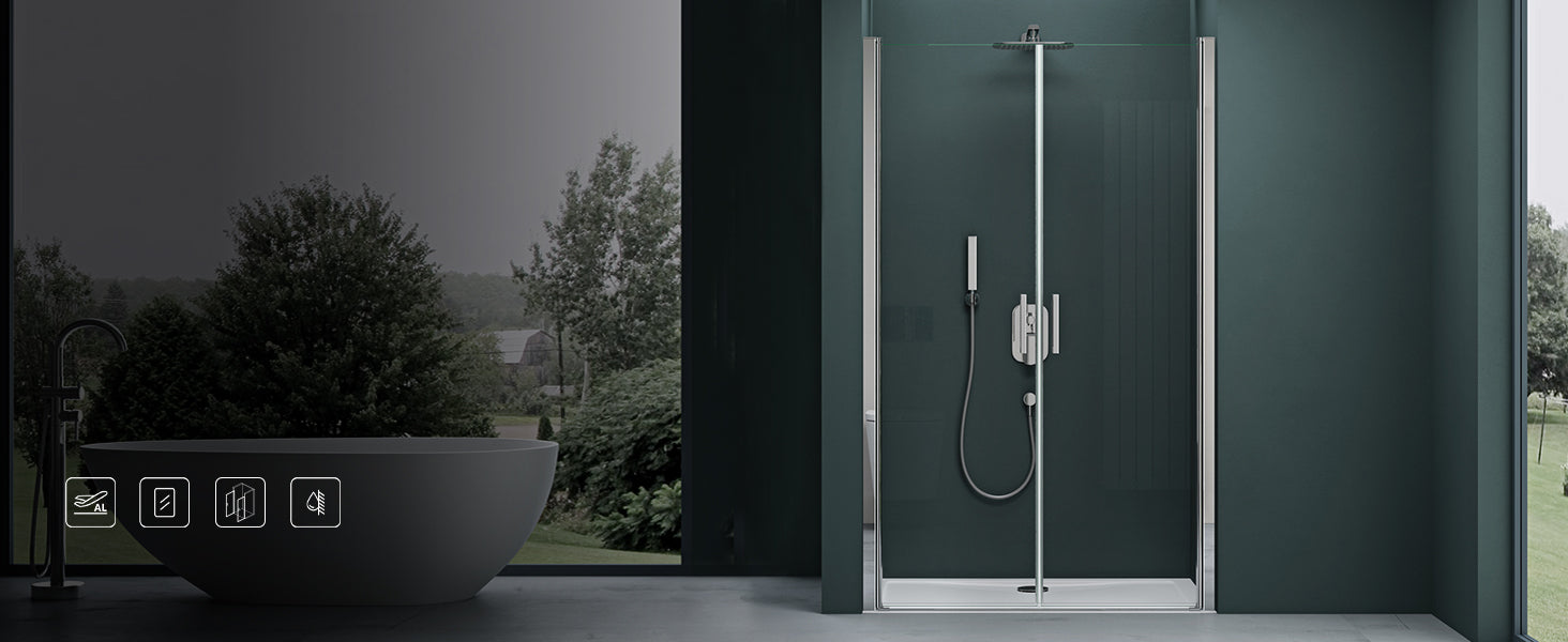 glasvilla Duschtür Nischentür dusche Duschabtrennung Duschkabine Schwingtür 180° Doppeltür 6mm ESG Nano-Beschichtung Klarglas/Satiniert Streifen/Vollsatiniert mit Hebe- und Senkmechanismus Teramo24K+MS+VS