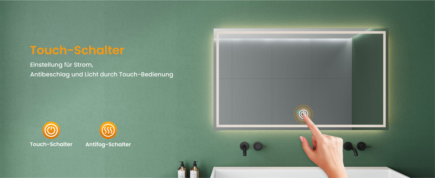 Glasvilla Design Espejo LED de Baño LED02 – Touch Moderno con Tecnología Antivaho Antifog