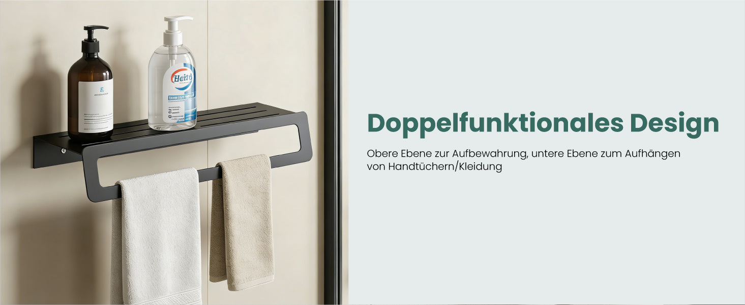 glasvilla Handtuchhalter mit Ablage , Handtuchstange Wandmontage zum Bohren oder Kleben, Handtuchaufhänger für Badezimmer und Küche  Tavrin-04