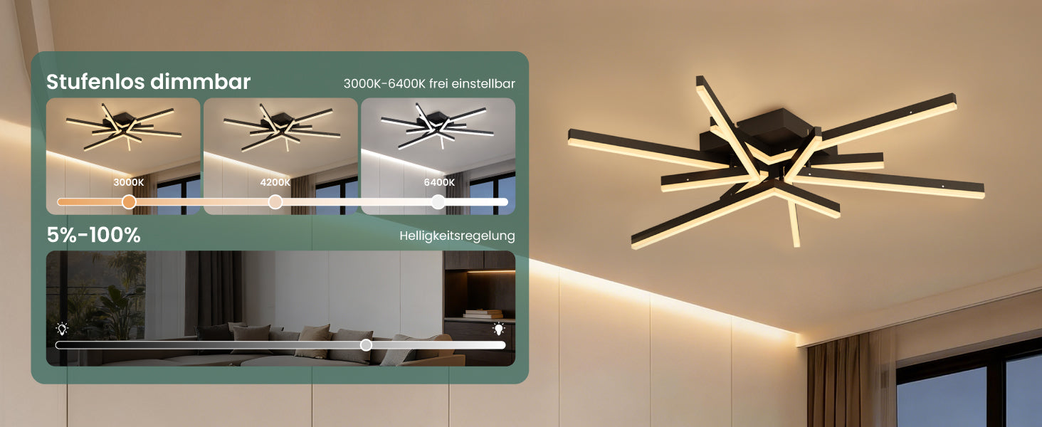 Plafonnier LED glasvilla avec télécommande 80cm, intensité réglable en continu 3000-6400K, luminaire de chambre 71W Noir pour chambre à coucher, salon, bureau, couloir Alivetta25038