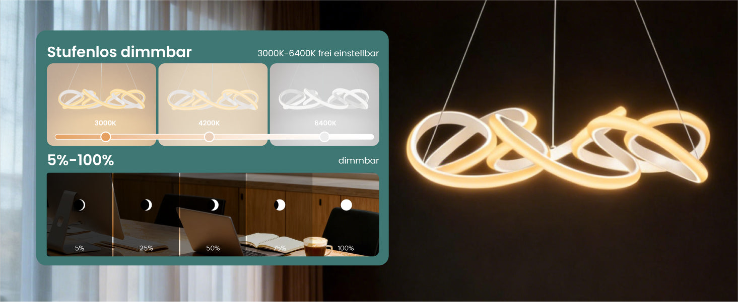 Suspension glasvilla pour table à manger, lampe suspendue moderne LED blanche 52cm, intensité réglable en continu 3000K–6400K, lampe de table à manger design 67W réglable en hauteur avec télécommande & interrupteur mural, Alivetta25040
