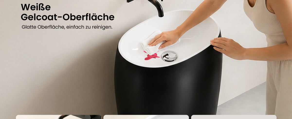 glasvilla Design Standwaschbecken freistehend Col32 aus Mineralguss Waschtisch Standwaschbecken