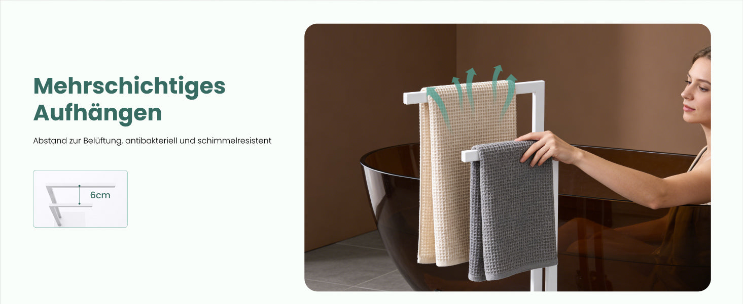 glasvilla Porte-serviettes sur pied à 2 barres, Porte-serviettes sans perçage en acier inoxydable, Porte-serviettes de bain autoportant Tavrin-02