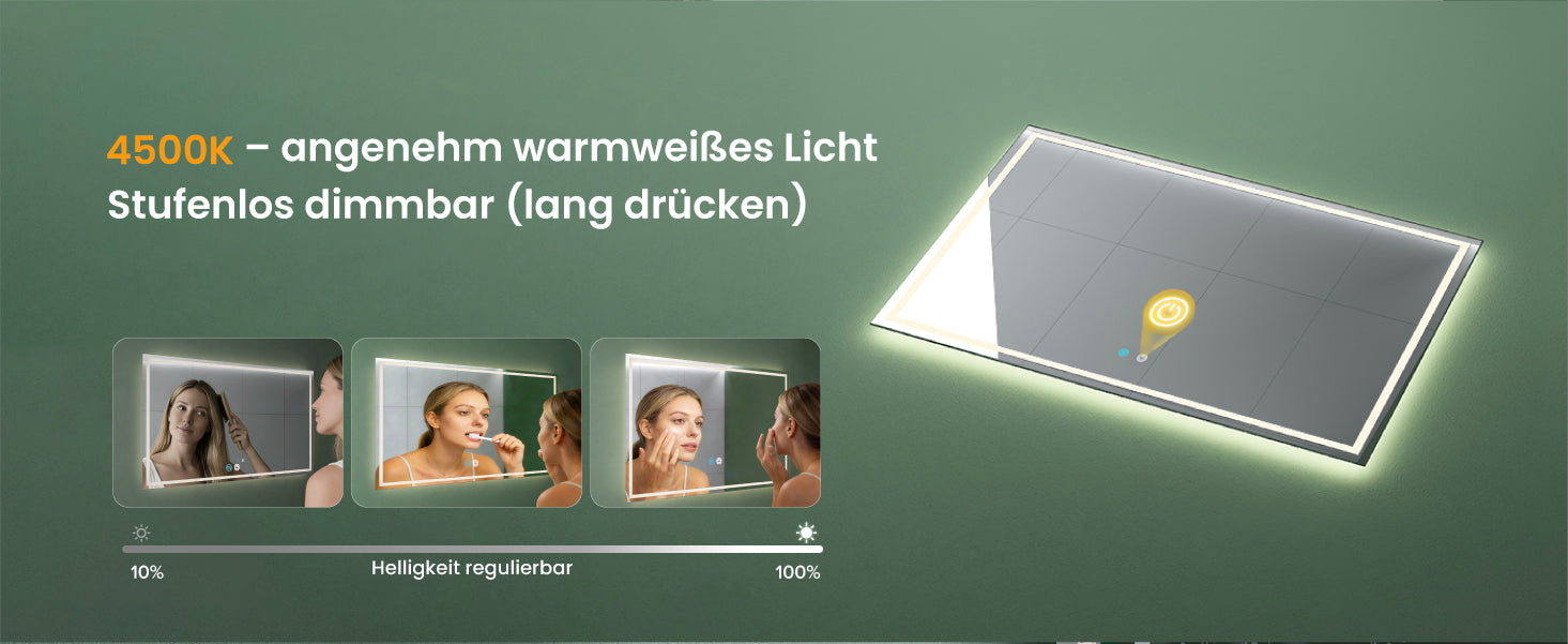 Glasvilla Design Espejo LED de Baño LED02 – Touch Moderno con Tecnología Antivaho Antifog
