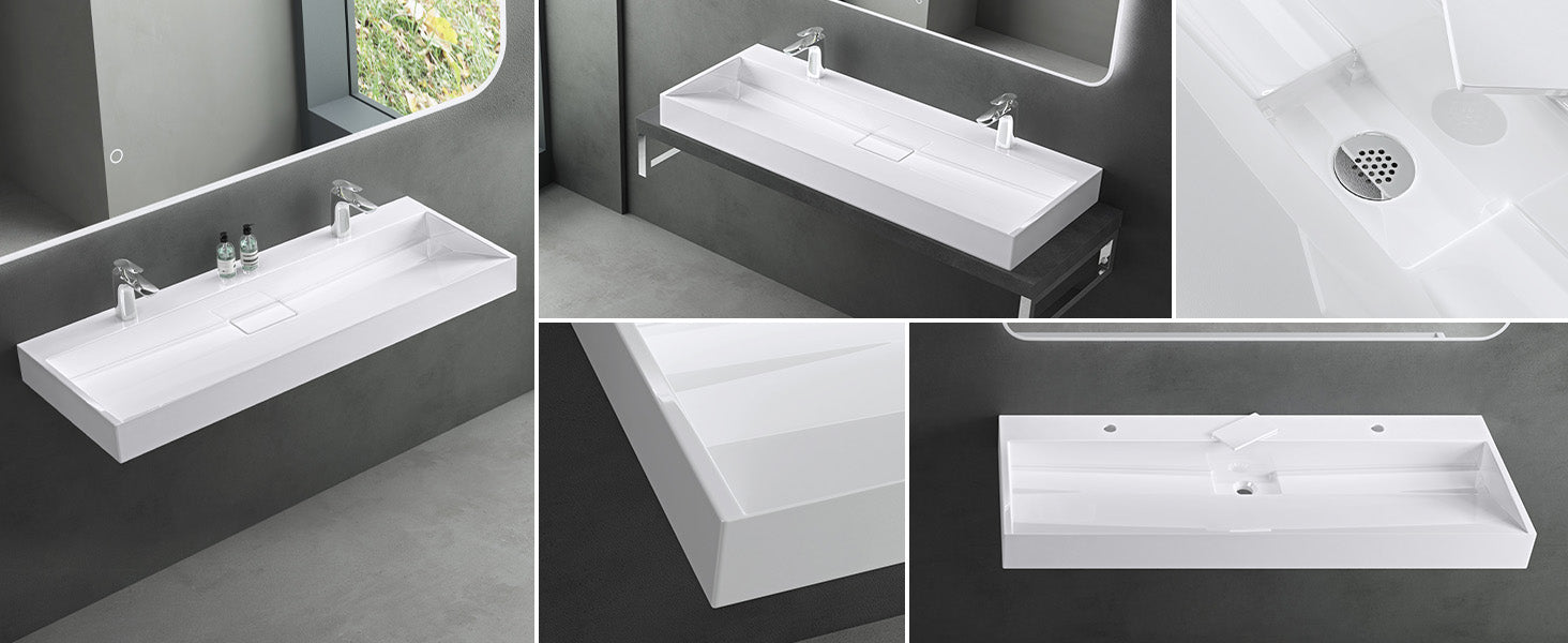glasvilla Lavabo da Appoggio da Marmo fuso Lavabo Bagno Sospeso Lavandino Bagno Rettangolare Scarico Incluso Colossum19