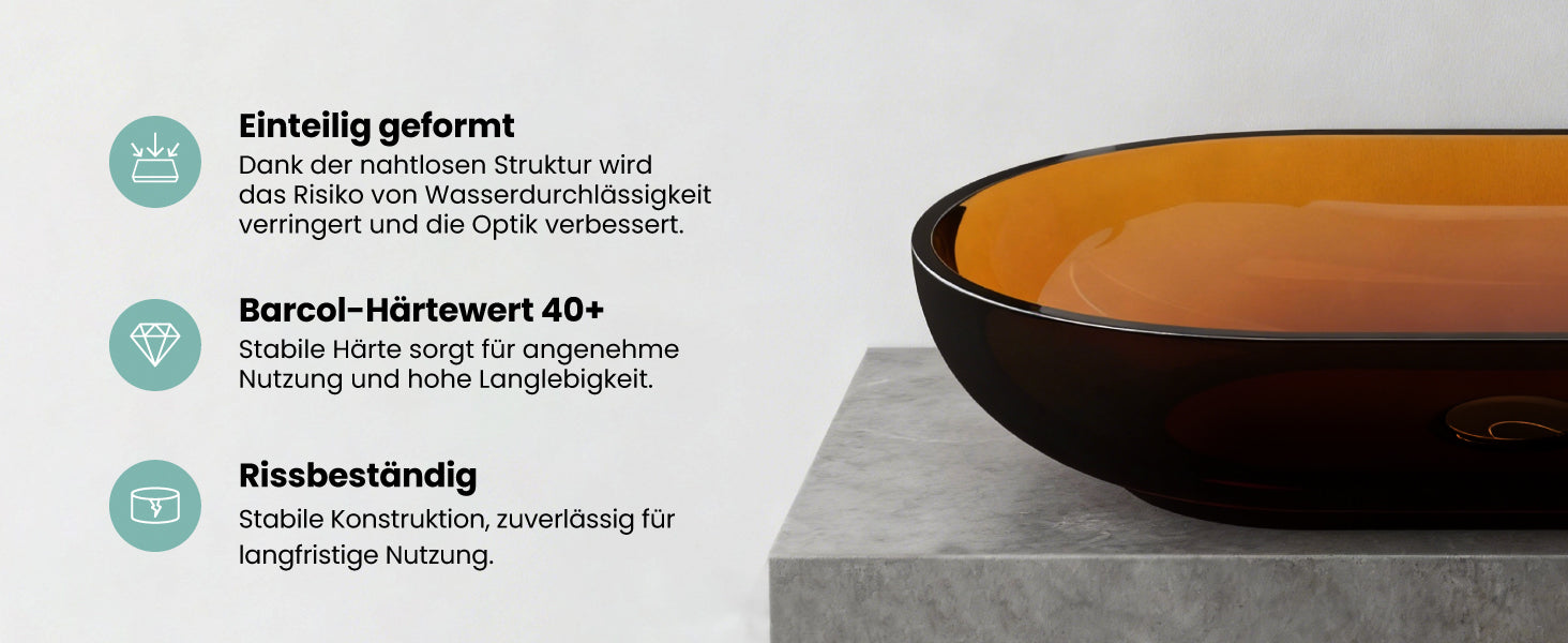 glasvilla Waschbecken Aufsatzwaschbecken aus Kunstharz Waschschale Handwaschbecken Oval 63x34x17cm ohne Hahnloch und Überlauf Coloria03