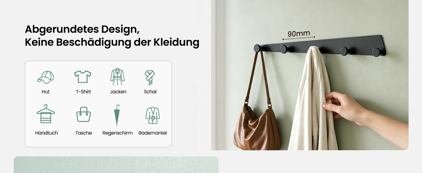 glasvilla Garderobenhaken zum Bohren oder Kleben, Kleiderhaken aus Aluminiumlegierung, Garderobenleiste mit 5 Haken, Hakenleiste  Stalo-18