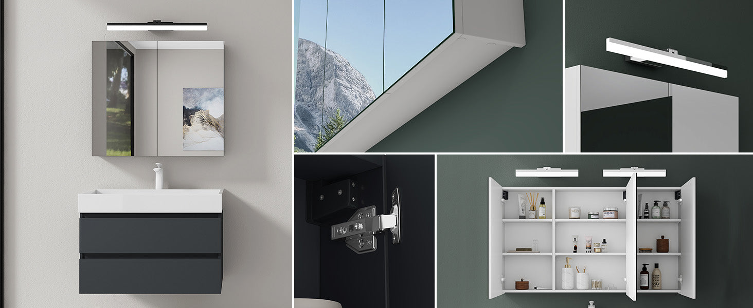 Glasvilla Luxaris – Armario espejo de baño con iluminación LED y lámpara giratoria 180°