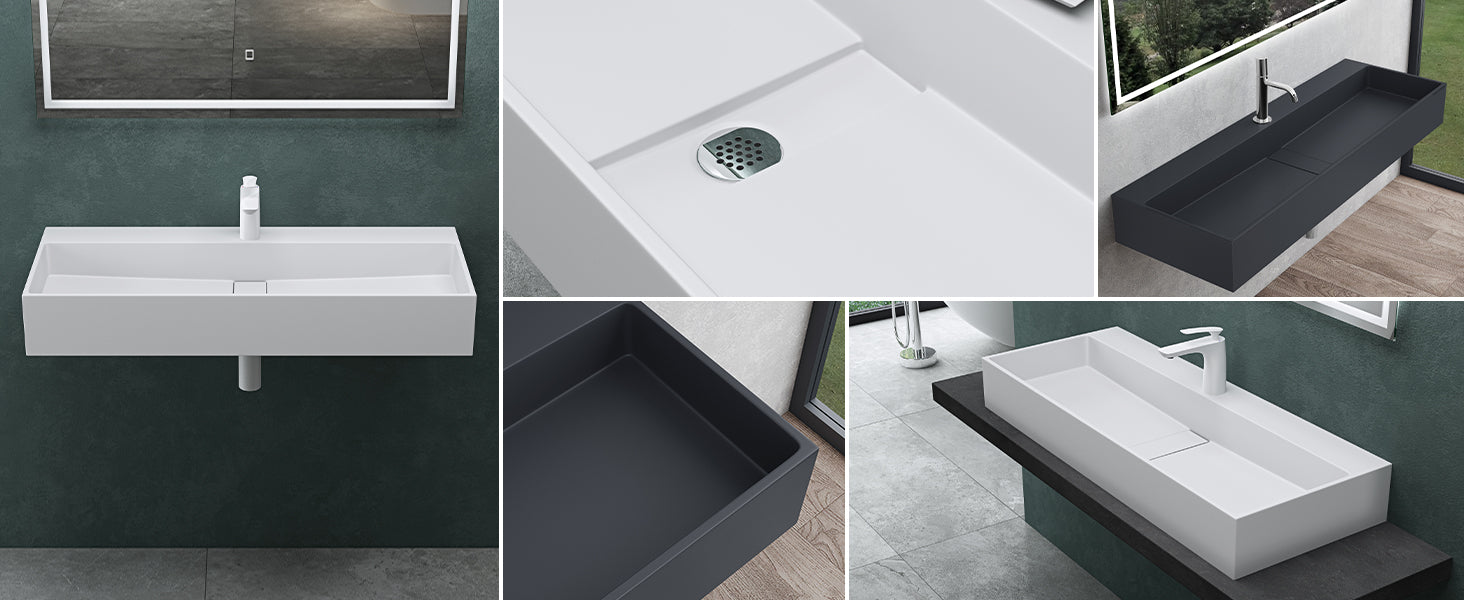 Lavabo à poser Glasvilla, lavabo suspendu en matériau minéral moulé avec trou de robinetterie Col6028