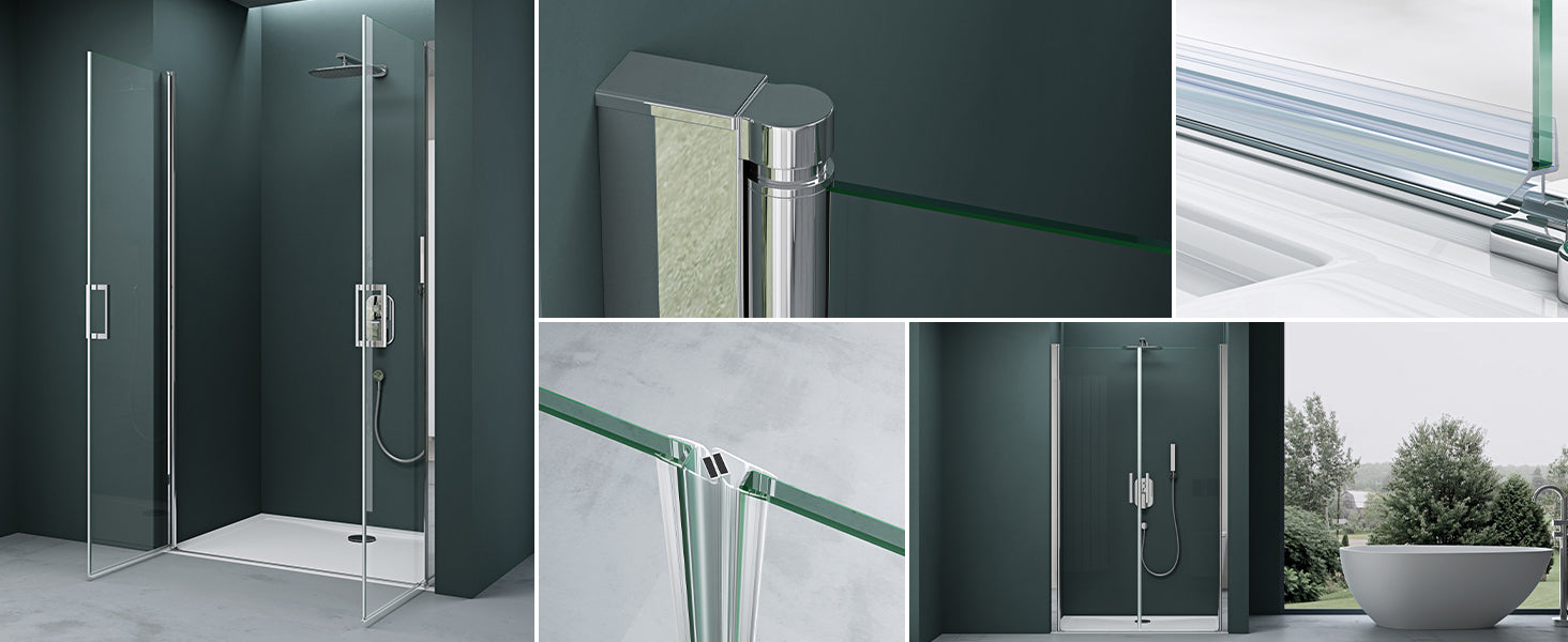 glasvilla Duschtür Nischentür dusche Duschabtrennung Duschkabine Schwingtür 180° Doppeltür 6mm ESG Nano-Beschichtung Klarglas/Satiniert Streifen/Vollsatiniert mit Hebe- und Senkmechanismus Teramo24K+MS+VS