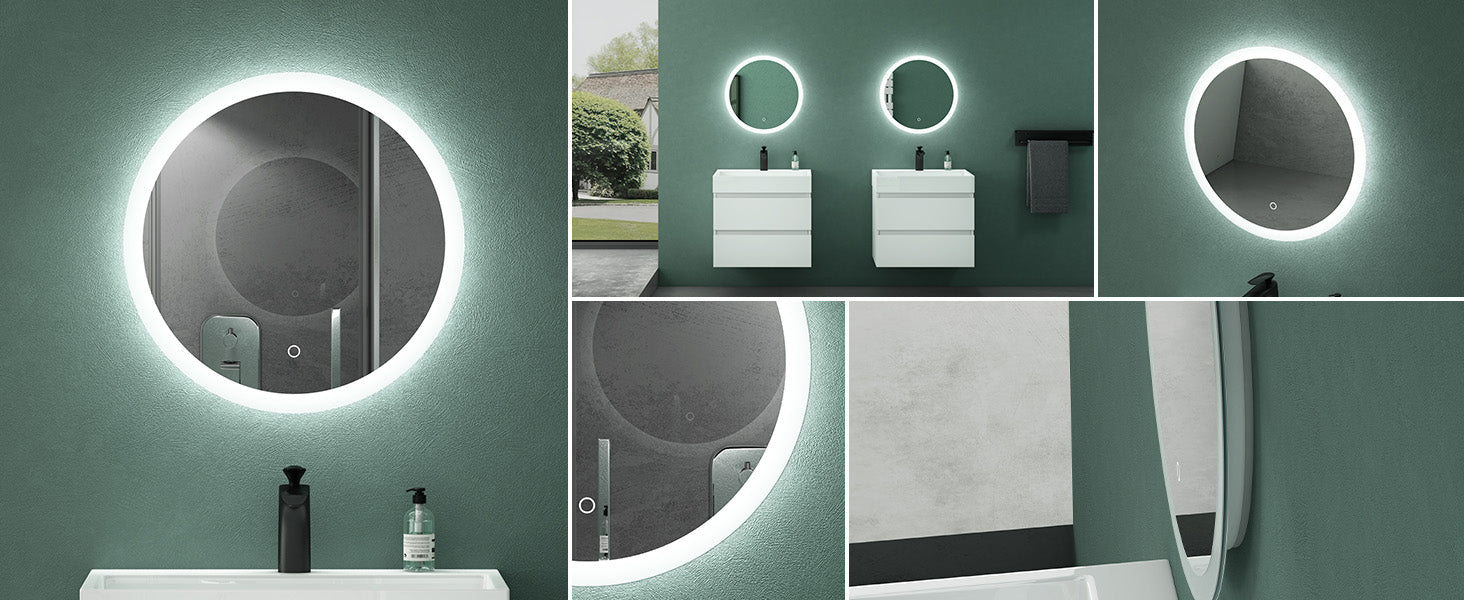 glasvilla Miroir Mural de Salle de Bain Miroir Lumineux Rond à LED Miroir de Salle de Bain à LED avec Interrupteur Tactile Couche Antibuée LED-Spiegel 05