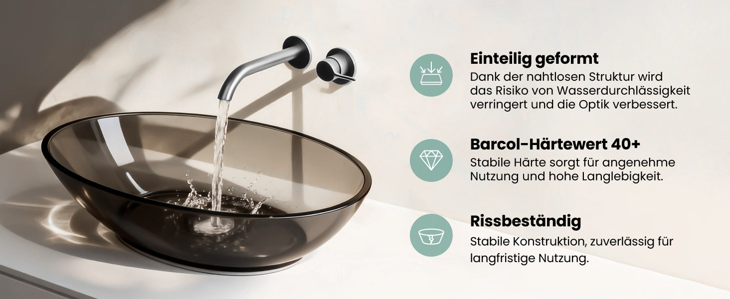 Glasvilla Design Lavabo Sobre Encimera Coloria02 – Resina Oval Translúcida 63 cm