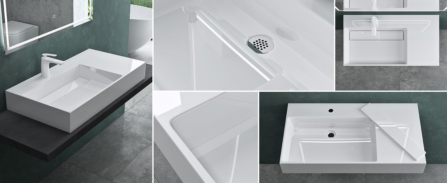 glasvilla Lavabo da Appoggio Lavandino Bagno Sospeso da Marmo Fuso Col12