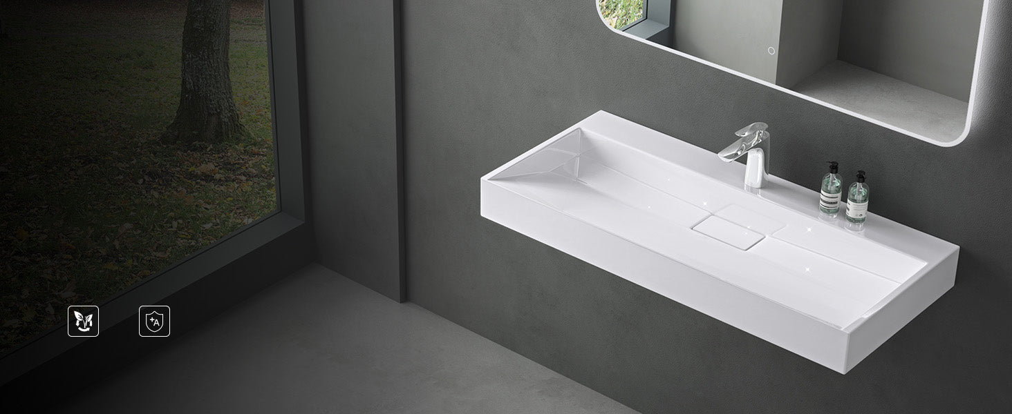 glasvilla Lavabo da Appoggio da Marmo fuso Lavabo Bagno Sospeso Lavandino Bagno Rettangolare Scarico Incluso Colossum19