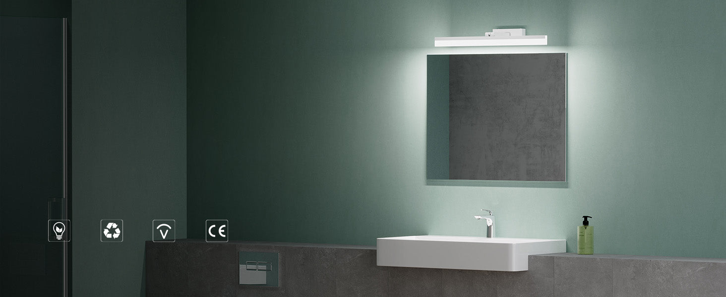 glasvilla Lampada da Specchio LED per Bagno 40cm | Lampada a Specchio 6000K, Illuminazione da Parete Ruotabile 9W di 180° Luxaris