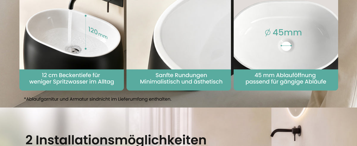 glasvilla Design Standwaschbecken freistehend Col32 aus Mineralguss Waschtisch Standwaschbecken