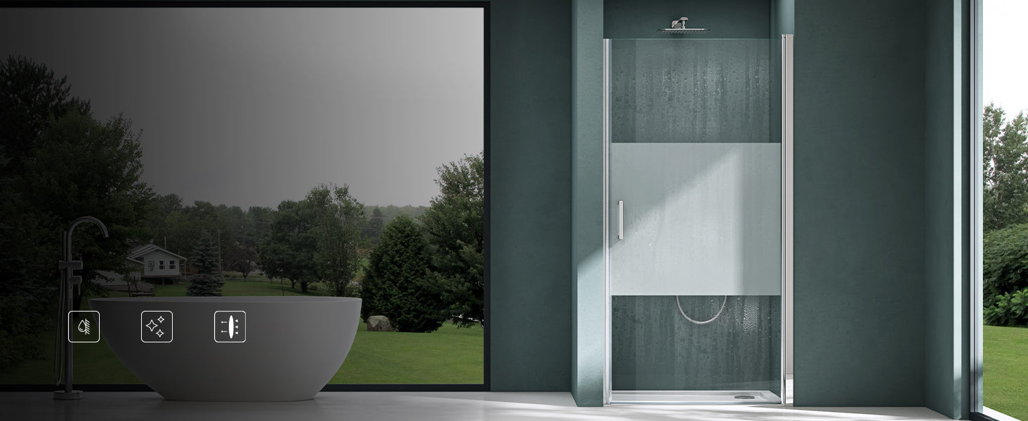 glasvilla Duschtür Nischentür Dusche Duschabtrennung Duschkabine Schwingtür 180° ESG-Sicherheitsglas mit Hebe- und Senkmechanismus Klarglas und Satiniert Streifen Teramo24K+MS D Neu