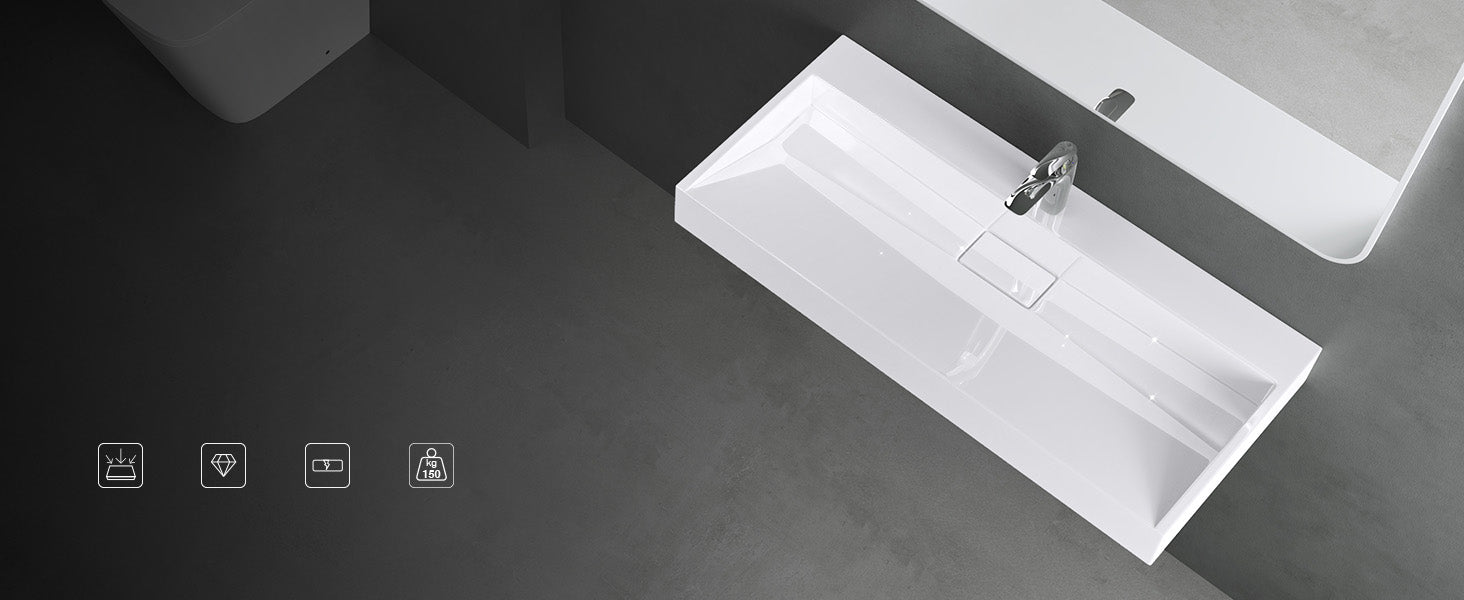 glasvilla Lavabo da Appoggio da Marmo fuso Lavabo Bagno Sospeso Lavandino Bagno Rettangolare Scarico Incluso Colossum19