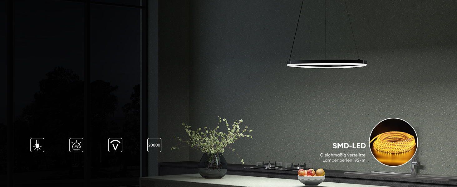 glasvilla Suspension LED Lampe Suspendue Câble Réglable pour Salle À Manger Salon Chambre