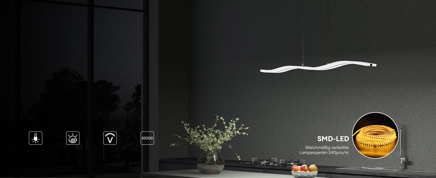 glasvilla Pendelleuchte 97cm LED Hängelampe Dimmbar mit Fernbedienung 3000K/4000K/6000K Verstellbares Kabel 36W Hängeleuchte Alivetta3300