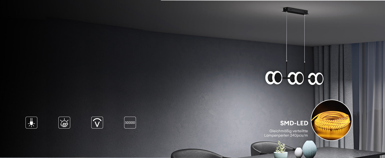 glasvilla Pendelleuchte 70cm LED Hängelampe Dimmbar mit Fernbedienung 3000K/4000K/6000K Verstellbares Kabel 24W matt Schwarz Hängeleuchte für Esszimmer Wohnzimmer Schlafzimmer Alivetta3376
