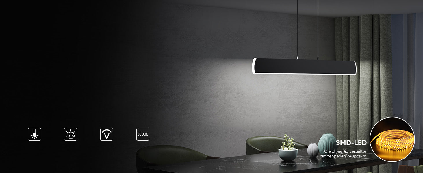 Glasvilla Design – Lámpara colgante LED 100 cm regulable con mando a distancia, 3000K–6000K (20W)