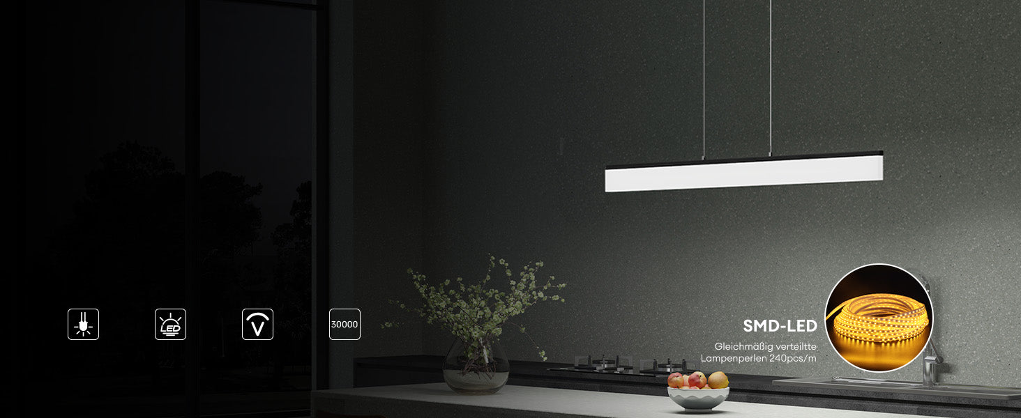 glasvilla Pendelleuchte LED Hängelampe Dimmbar mit Fernbedienung 3000K/4000K/6000K Verstellbares Kabel Hängeleuchte Alivetta3303