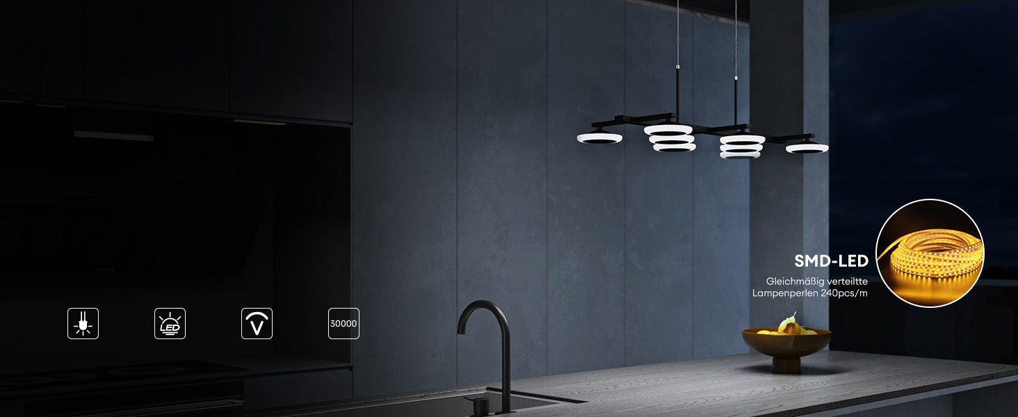 glasvilla Lampadario a Sospensione 32W, 72cm, Lampada da Soffitto a Sospensione Dimmerabile con Telecomando 3000K/4000K/6000K per Sala da Pranzo, Camera da Letto e Soggiorno
