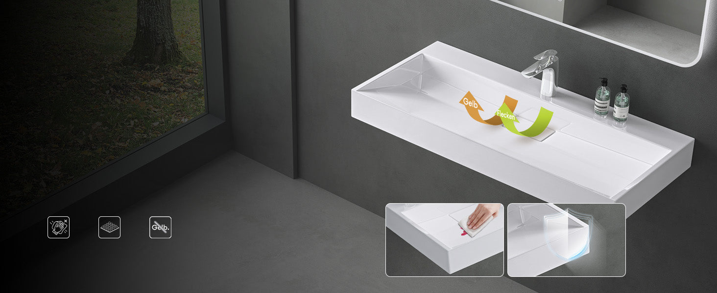 glasvilla Lavabo da Appoggio da Marmo fuso Lavabo Bagno Sospeso Lavandino Bagno Rettangolare Scarico Incluso Colossum19