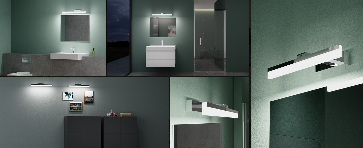 glasvilla Lampada da Specchio LED per Bagno 40cm | Lampada a Specchio 6000K, Illuminazione da Parete Ruotabile 9W di 180° Luxaris