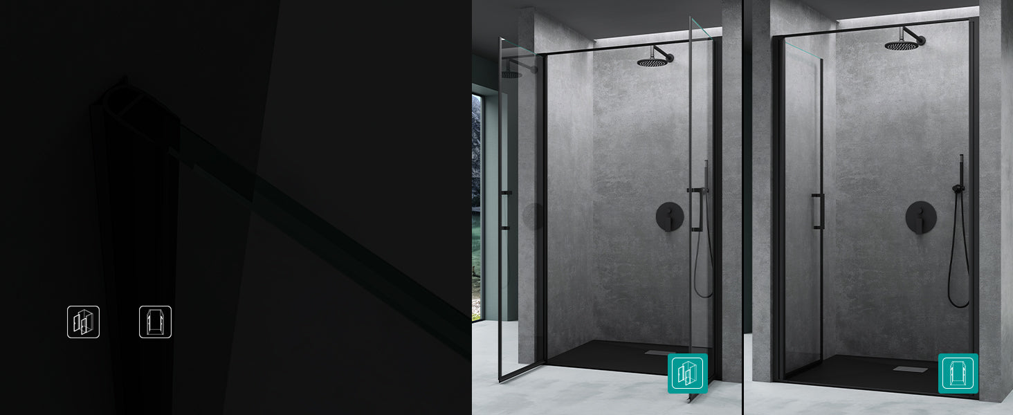 Porte de douche Glasvilla, porte de niche, cabine de douche, cabine de douche chromée et noire, porte battante à 180°, double porte, verre de sécurité trempé 8 mm, nano-revêtement, verre clair avec mécanisme de levage et d'abaissement, Teramo66