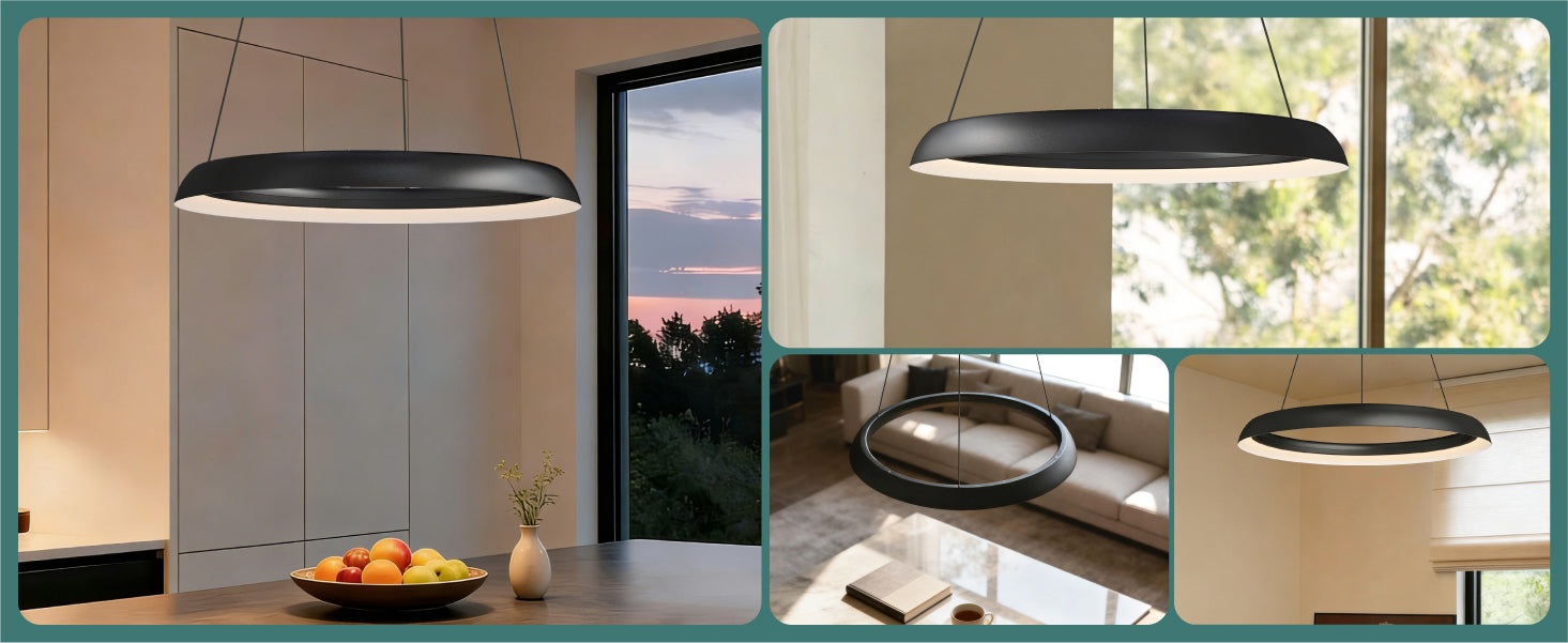 glasvilla Suspension Luminaire de Salle à Manger, Lampe Suspendue LED Moderne, Intensité Variable en Continu 3000K–6000K, Lampe de Table à Manger Design 20W Réglable en Hauteur avec Télécommande & Interrupteur Mural, Luvina04