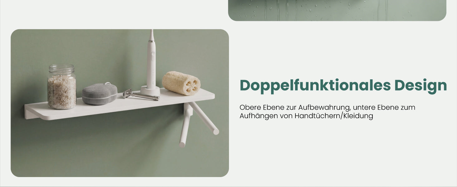 glasvilla Duschablage zum Bohren, Duschregal mit 2 Handtuchstangen aus Aluminiumlegierung, Badezimmerablage zur Wandmontage, Badezimmer Organizer  Reglo-19