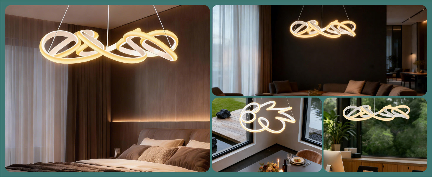 Suspension glasvilla pour table à manger, lampe suspendue moderne LED blanche 52cm, intensité réglable en continu 3000K–6400K, lampe de table à manger design 67W réglable en hauteur avec télécommande & interrupteur mural, Alivetta25040