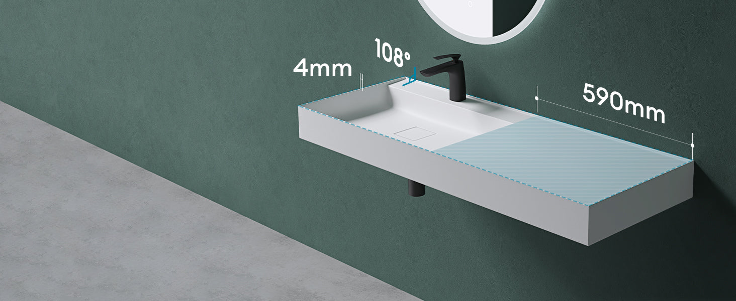 glasvilla Lavabo Bagno Sospeso da Marmo Fuso Lavandino Bagno a Parete Lavabo Rettangolare Colossum630