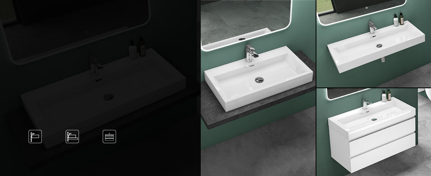 Lavabo à poser Glasvilla, lavabo mural, vasque en fonte minérale, salle de bain, rectangulaire, Col06