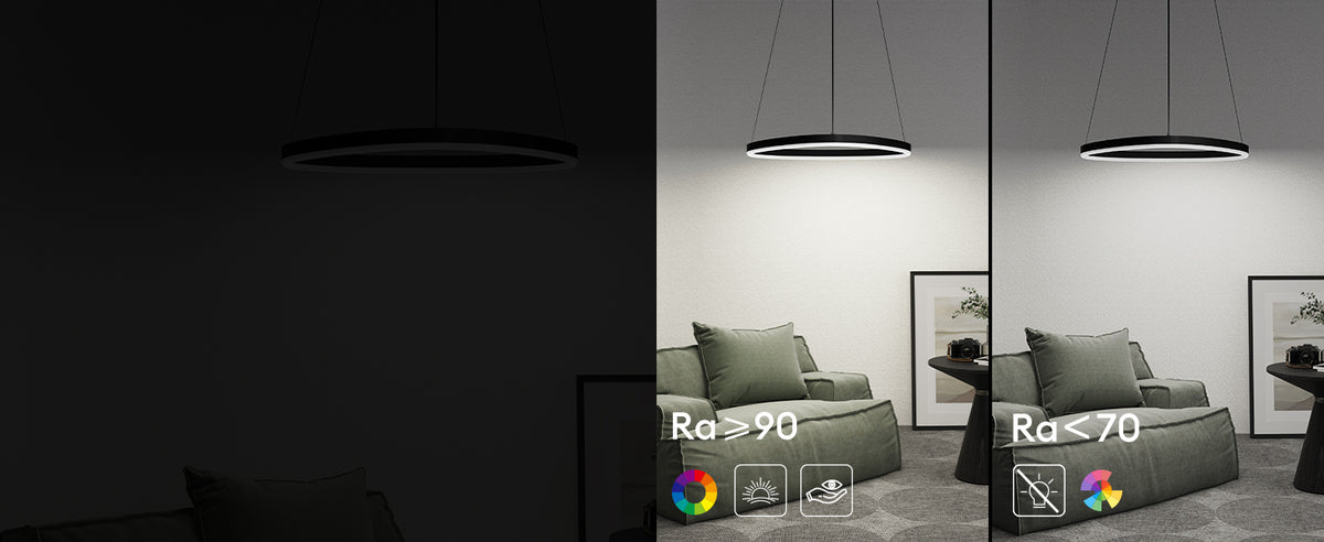 Suspension Glasvilla 50 cm, lampe LED suspendue, design ondulé dynamique, température de couleur réglable 3000K/4000K/6000K, câble 16W, idéale pour salle à manger, salon ou chambre.