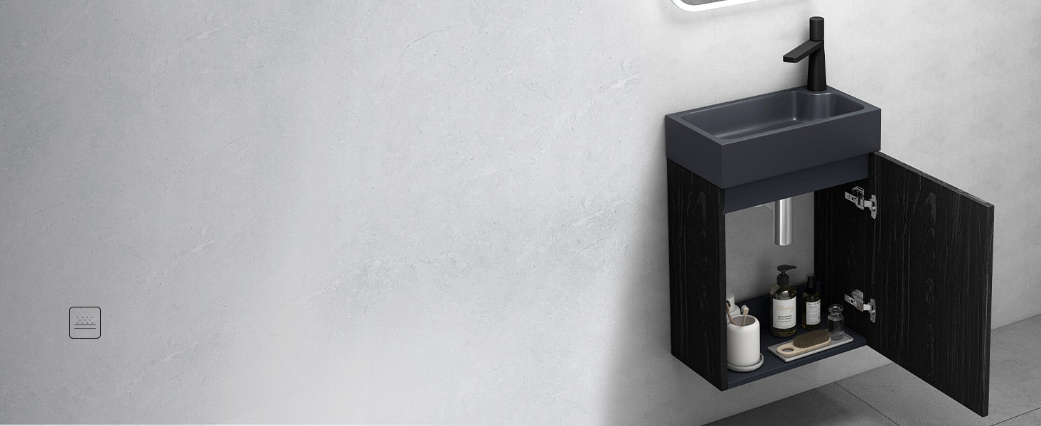 conjunto de muebles de baño glasvilla mueble bajo lavabo incluido lavabo antracita mate y espejo de baño LED BxTxH 46x26x63 cm Pisa