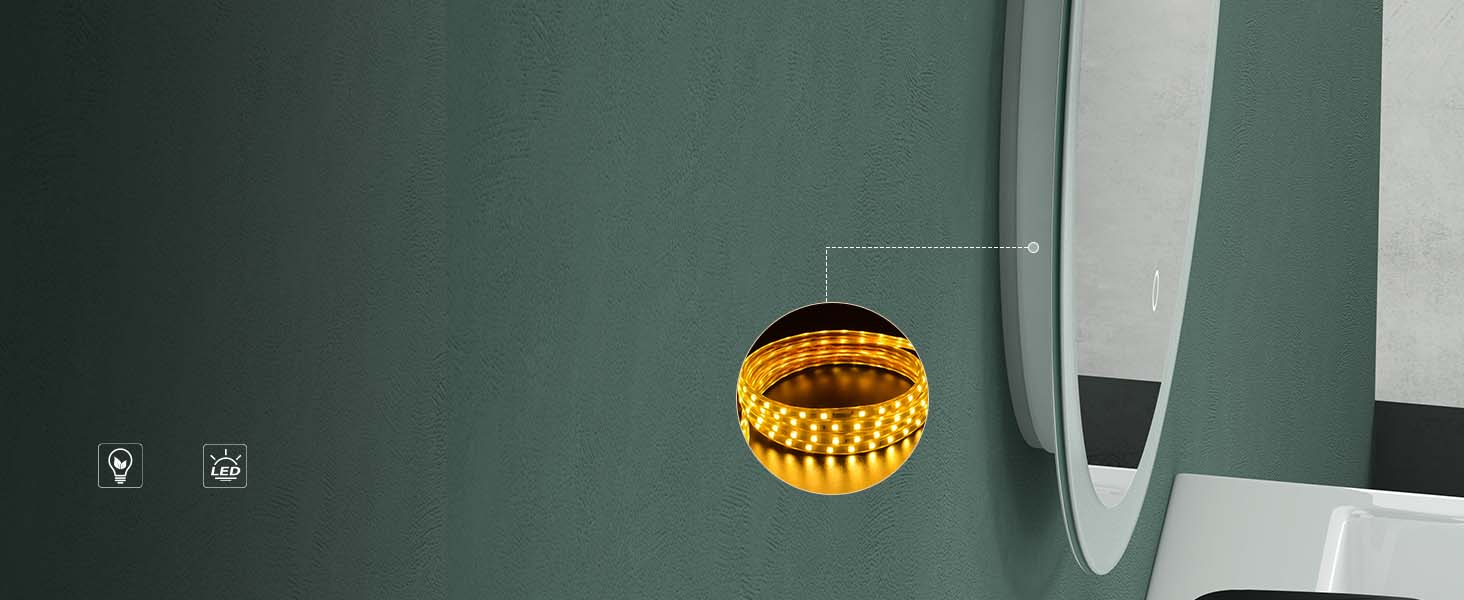 glasvilla Miroir Mural de Salle de Bain Miroir Lumineux Rond à LED Miroir de Salle de Bain à LED avec Interrupteur Tactile Couche Antibuée LED-Spiegel 05