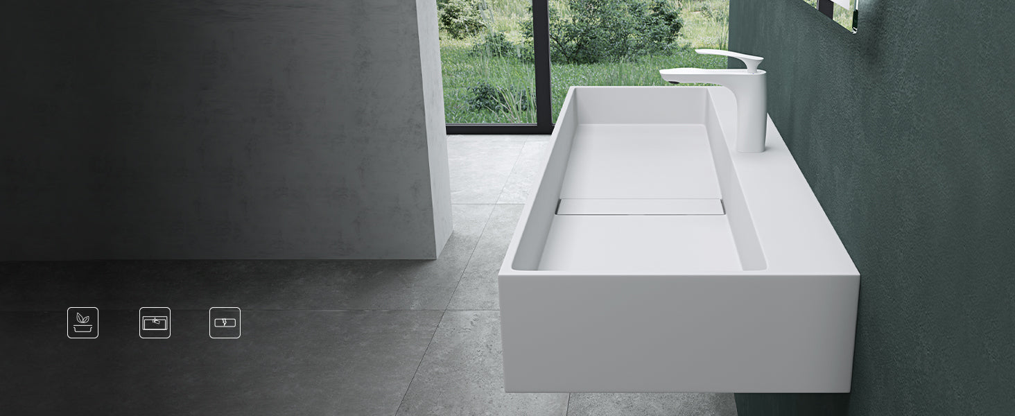 Lavabo à poser Glasvilla, lavabo suspendu en matériau minéral moulé avec trou de robinetterie Col6028